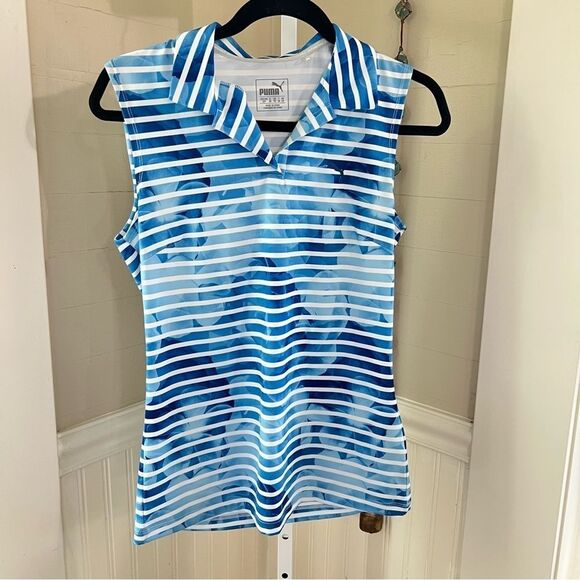 Puma Golf Shirt Sleeveless Blue Floral w. White Stripes Size Small - Picture 1 of 9